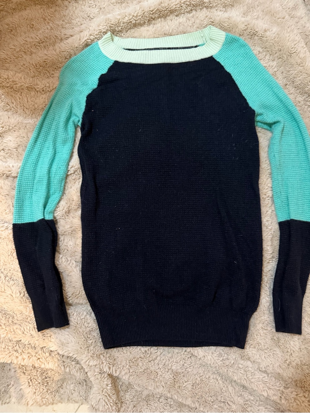 J. Crew Navy Waffle Sweater with Mint and Light Mint Crewneck Colorblock